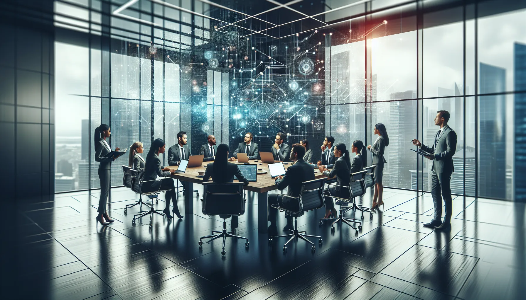 diverse professionals discussing innovative trends in a modern office.