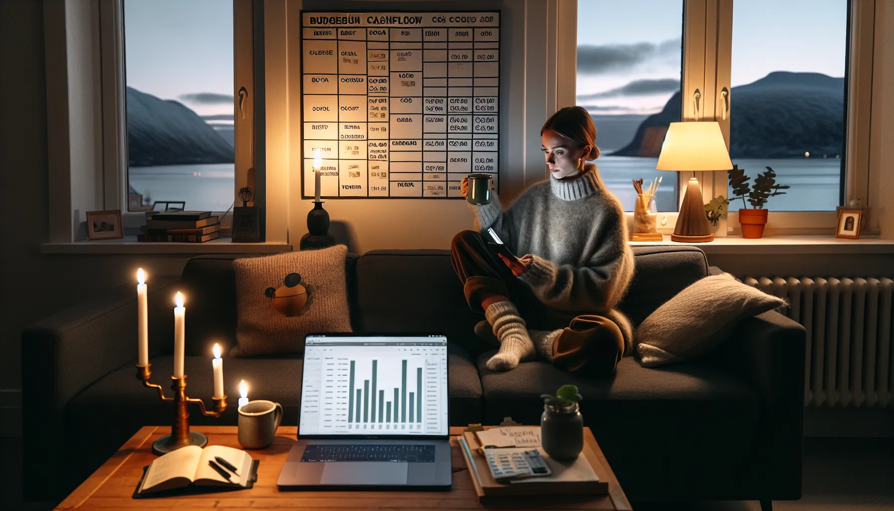 Hvordan bruke behavioral finance for å forbedre sparevanene dine 3 Norwegian woman reviews budgeting app, notes spending triggers, and sets savings milestones.