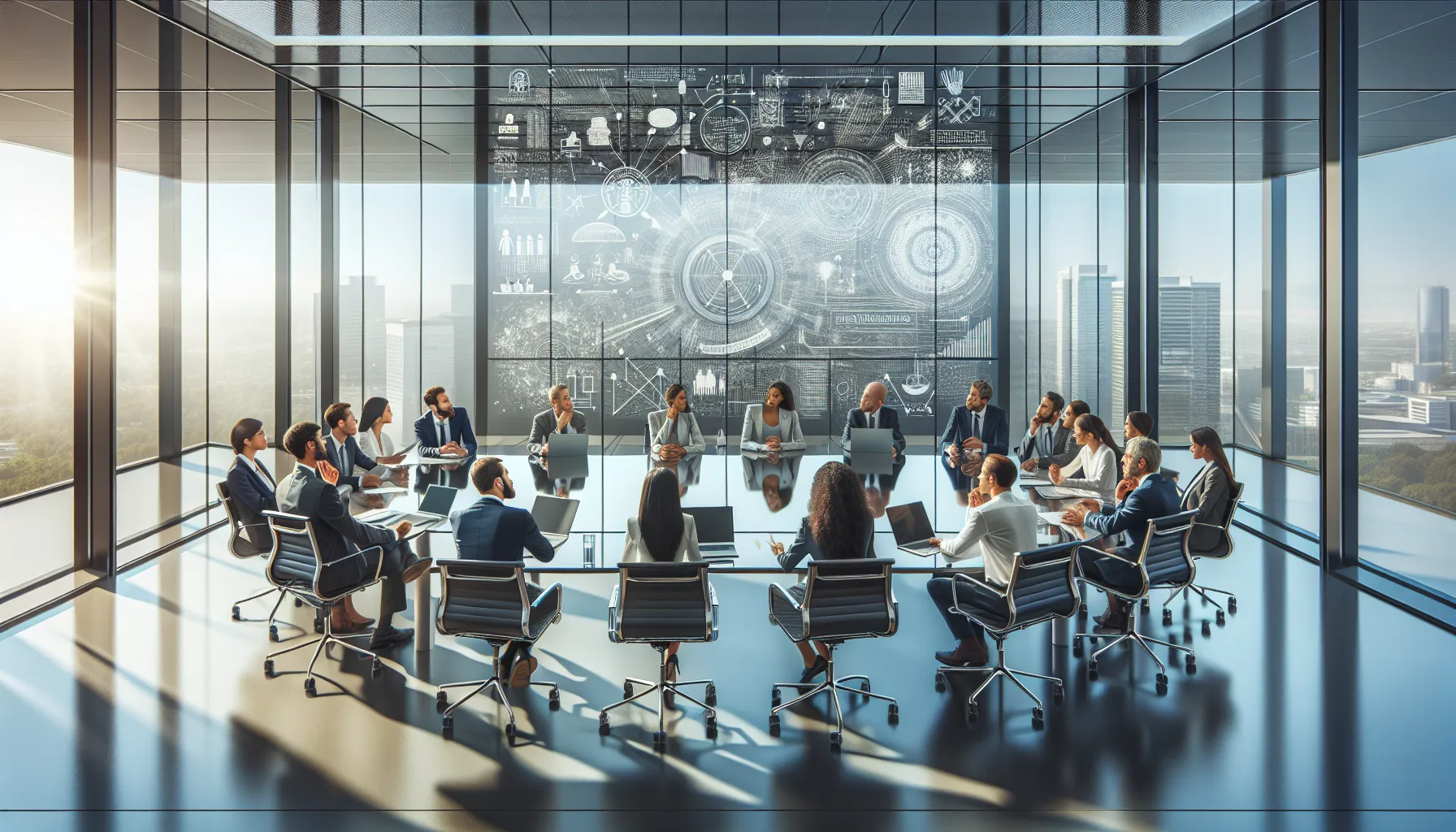 diverse professionals discussing the concept of abtravasna in a modern conference room.