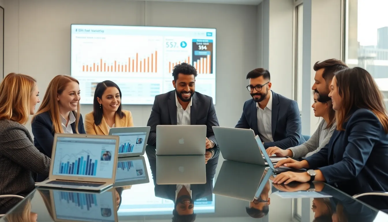 diverse team strategizing in a modern office about digital marketing.