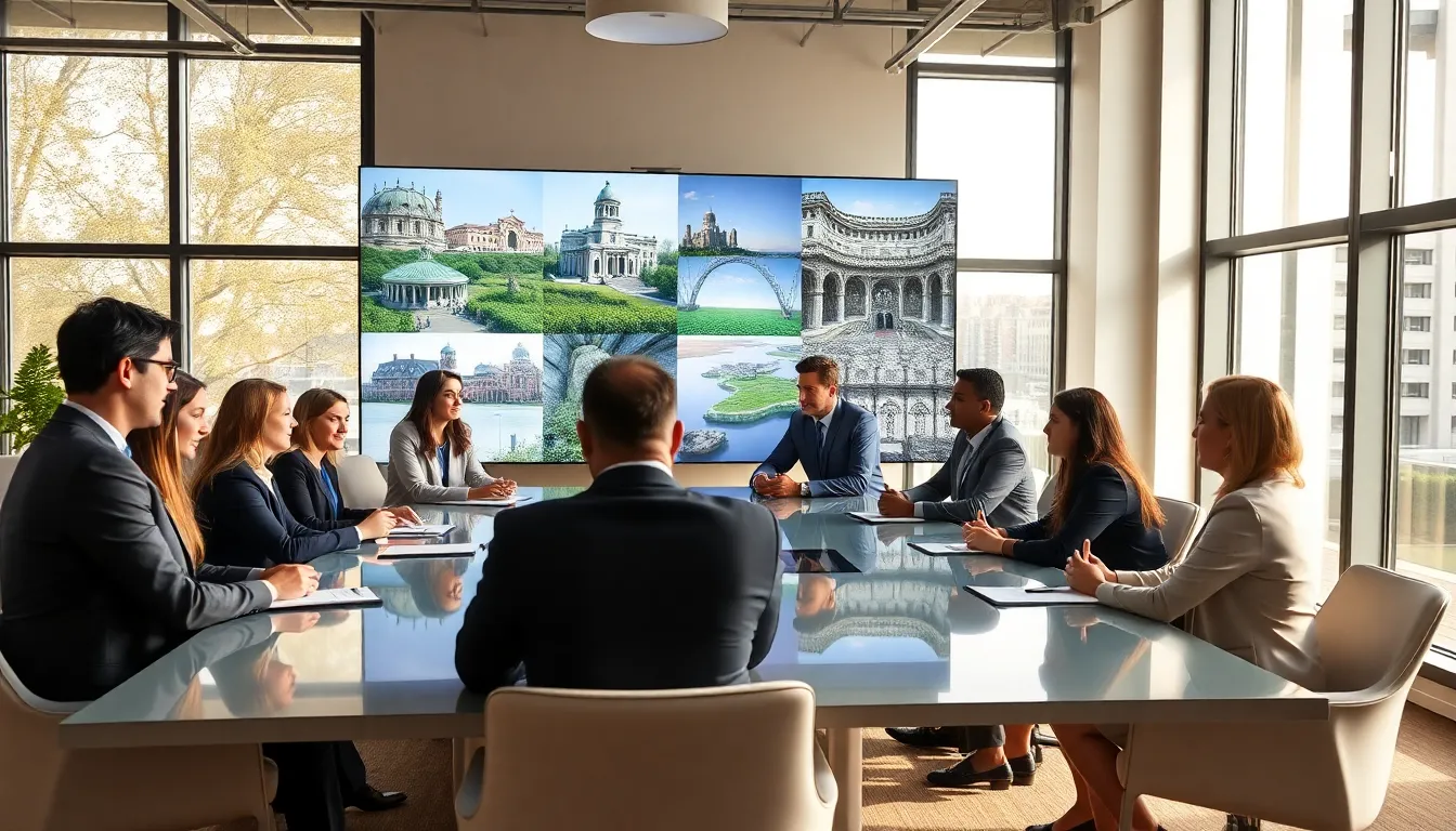 diverse team discussing restoration alternatives in a modern office.