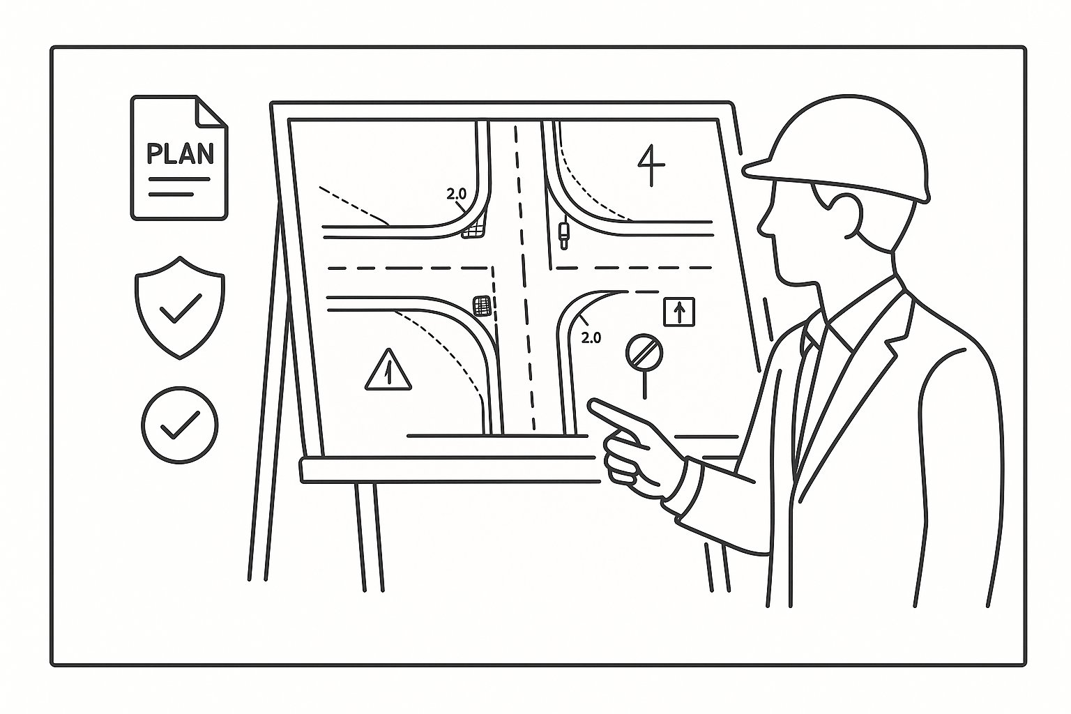Highway engineer reviewing a road improvement plan for approval.