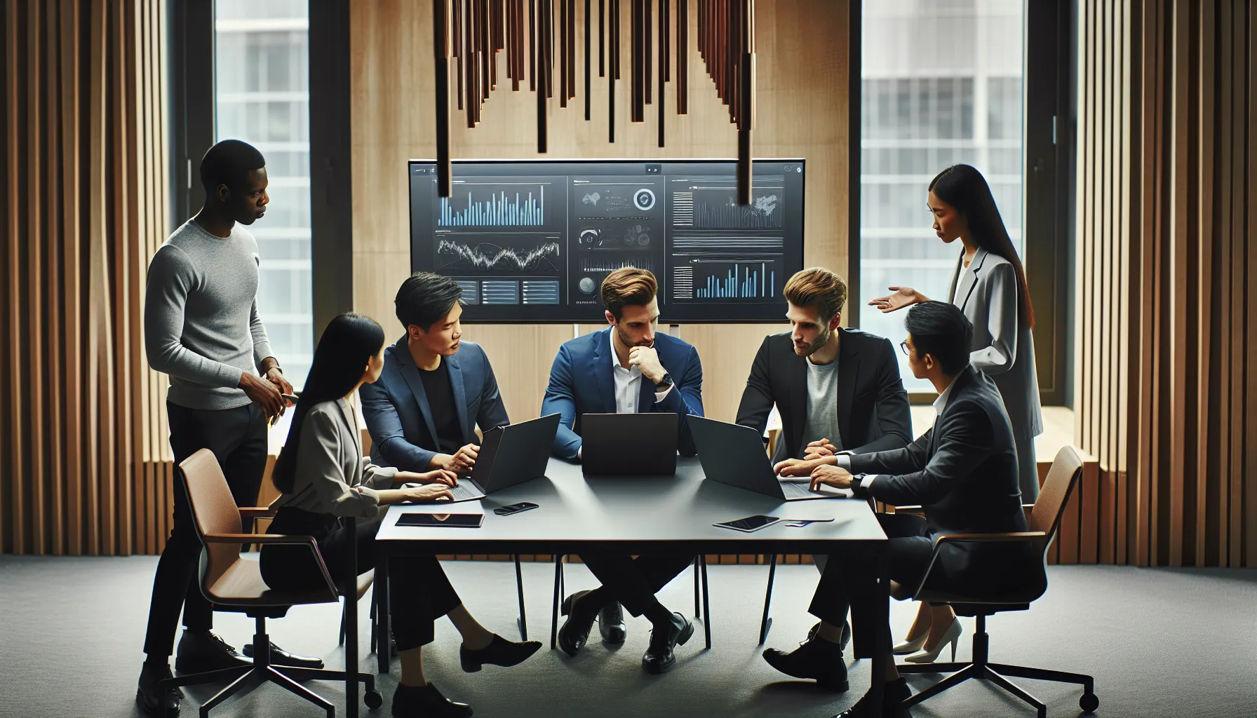 team discussing technology upgrades in a modern office.