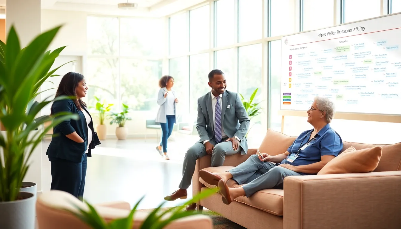 modern inpatient mental health facility with professionals supporting a patient.