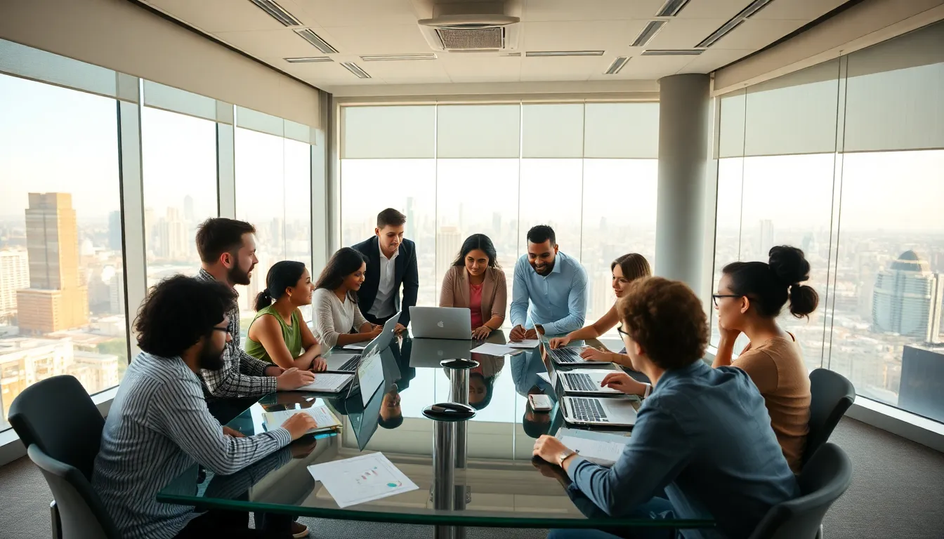 diverse entrepreneurs collaborating in a modern workshop setting.