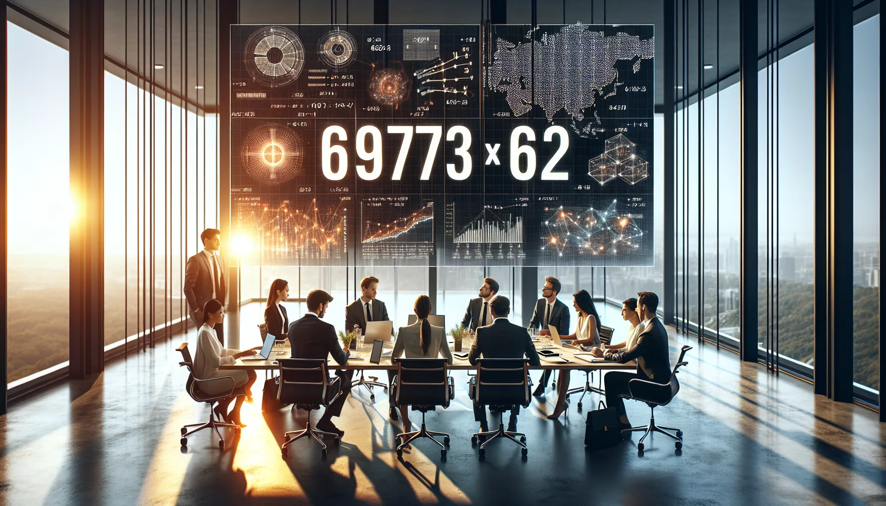 diverse team collaborating on large number multiplication in a modern office.