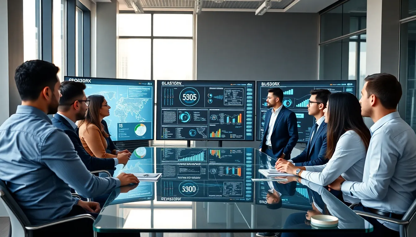 diverse team collaborating on advanced technology in a modern office.