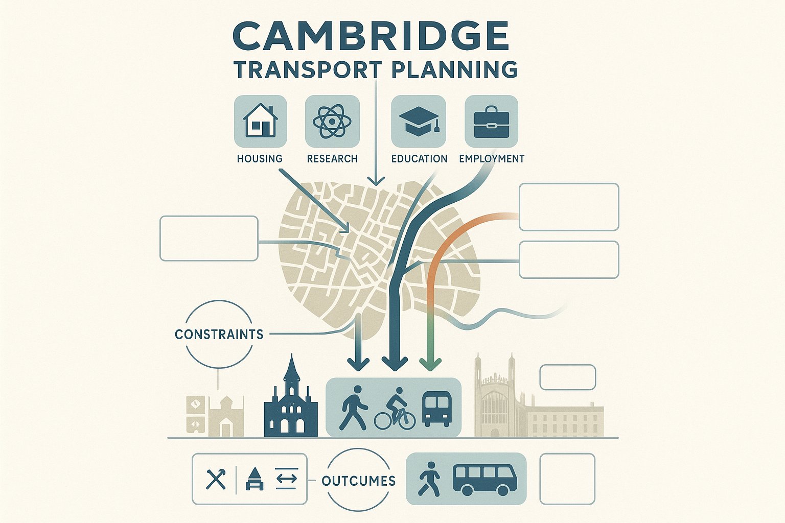 Infographic showing Cambridge growth, street constraints, and sustainable transport priorities.