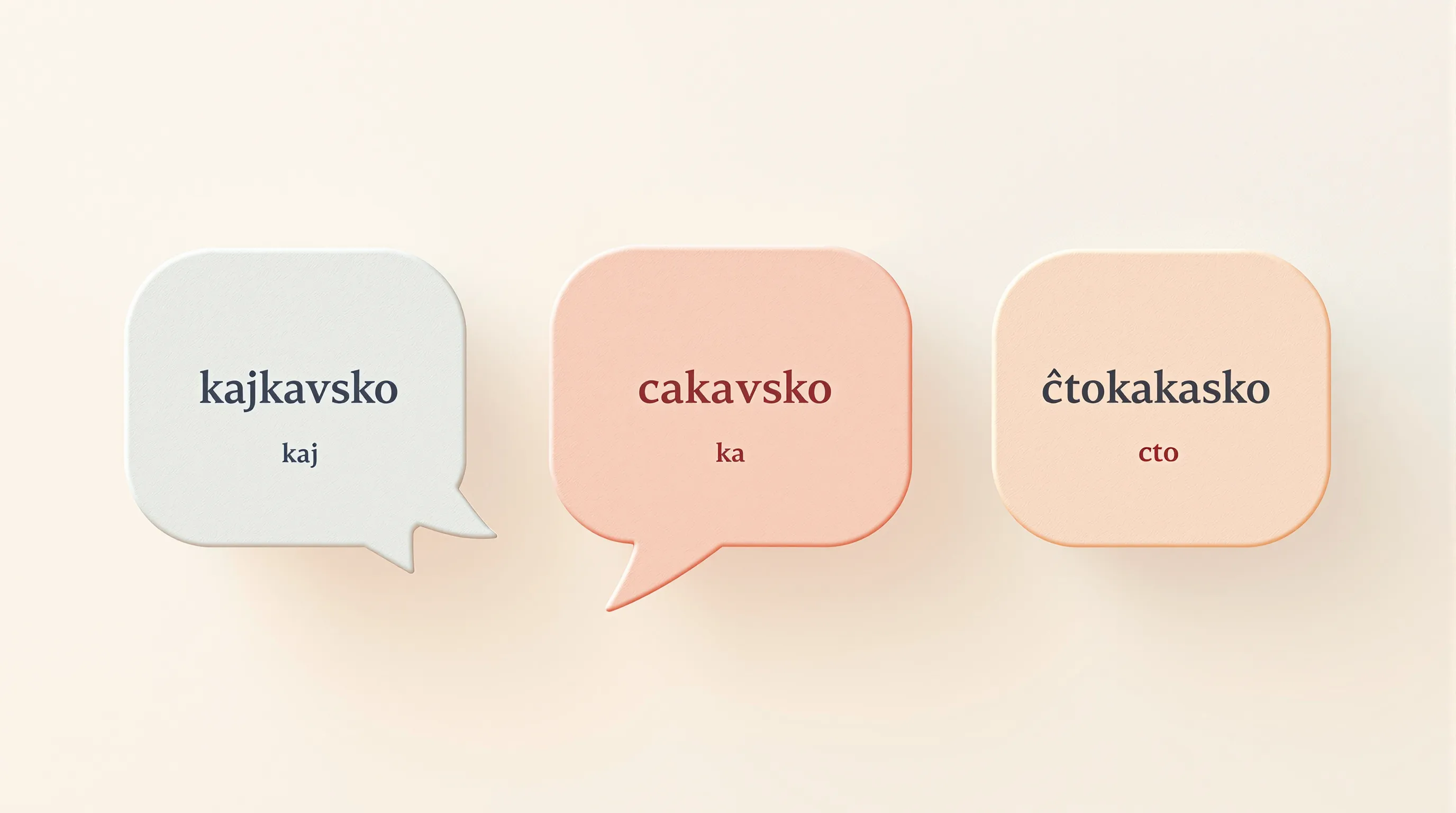 Three simple speech bubbles labeled with Croatian dialect names and example words.