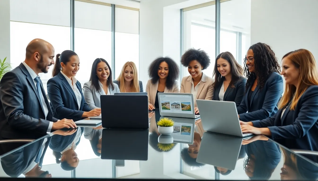 diverse real estate team collaborating in a modern office.