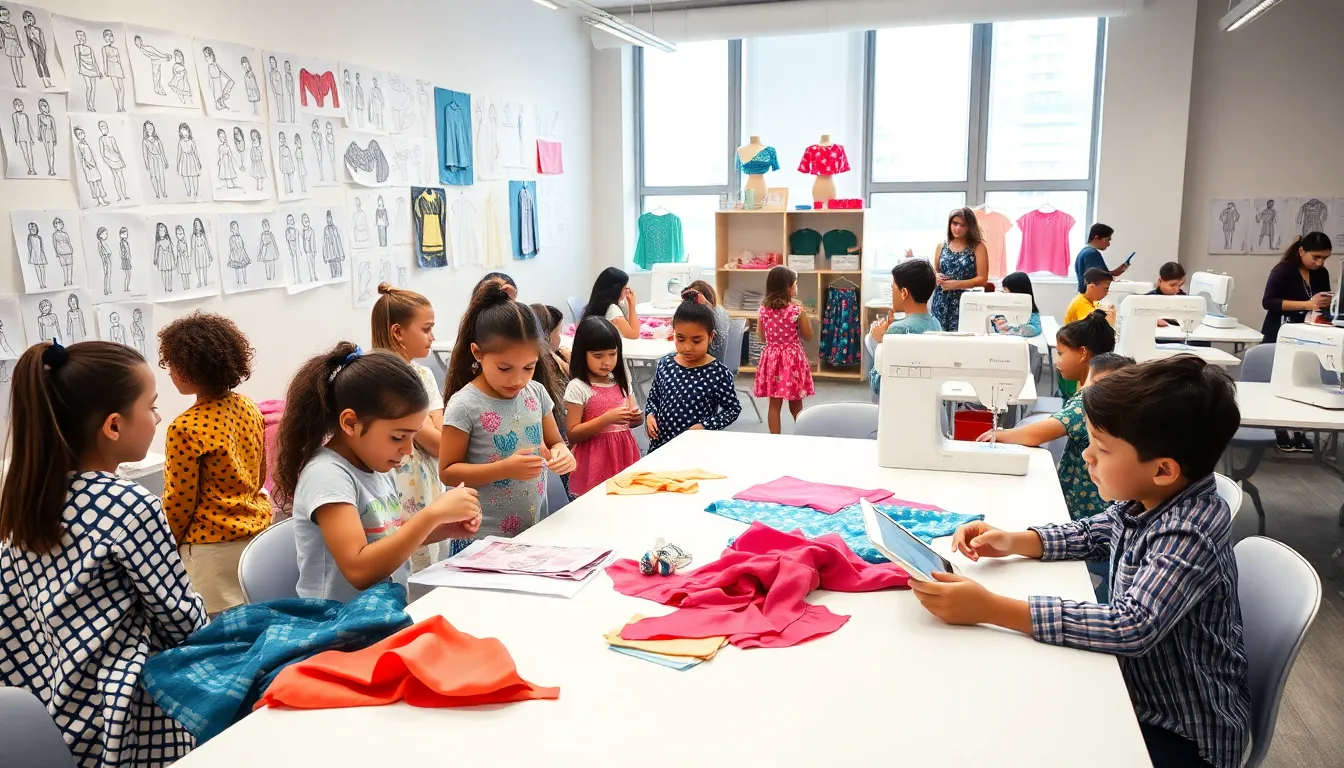 children participating in a creative fashion design class.
