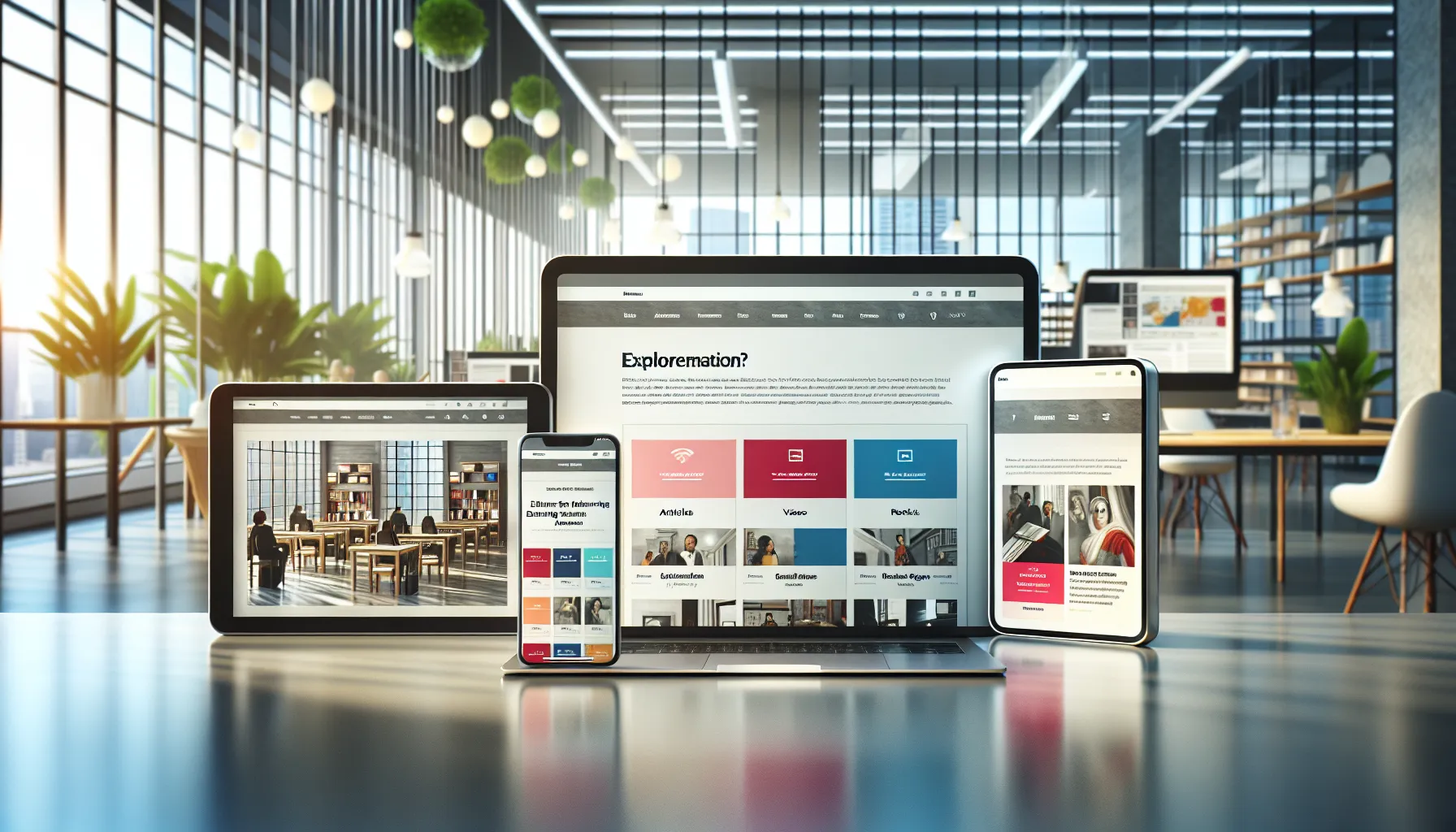 modern digital interface showing diverse content types on multiple devices.