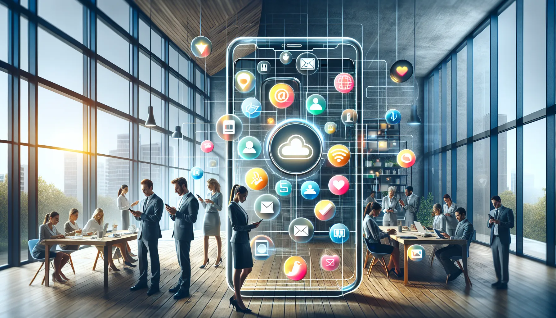 showcasing the AppCloseAdd app on a smartphone in a modern office.