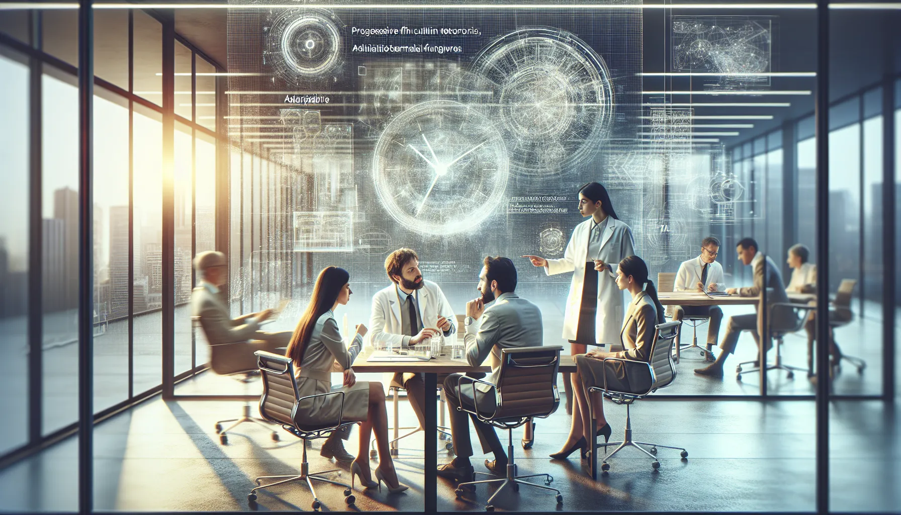 diverse team discussing ficulititotemporal concepts in a modern office.