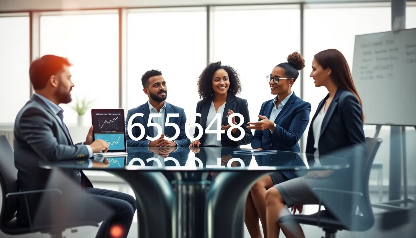 diverse professionals discussing the significance of numbers in a modern office.