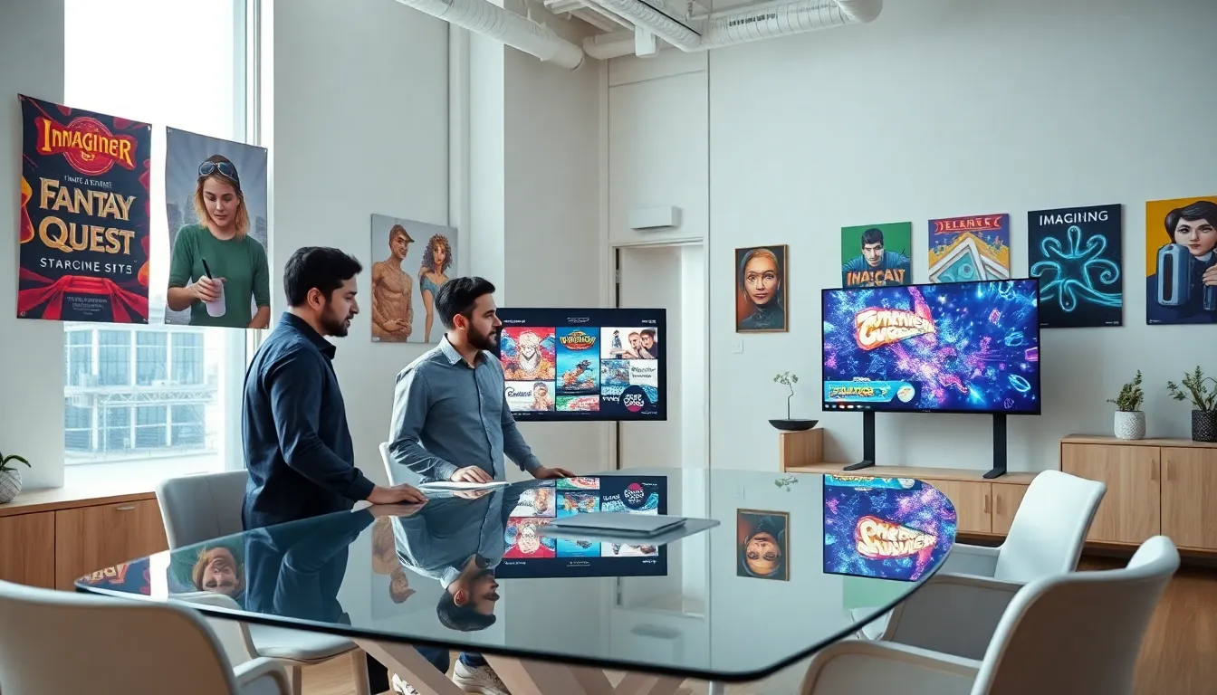 diverse team discussing game development in a modern office