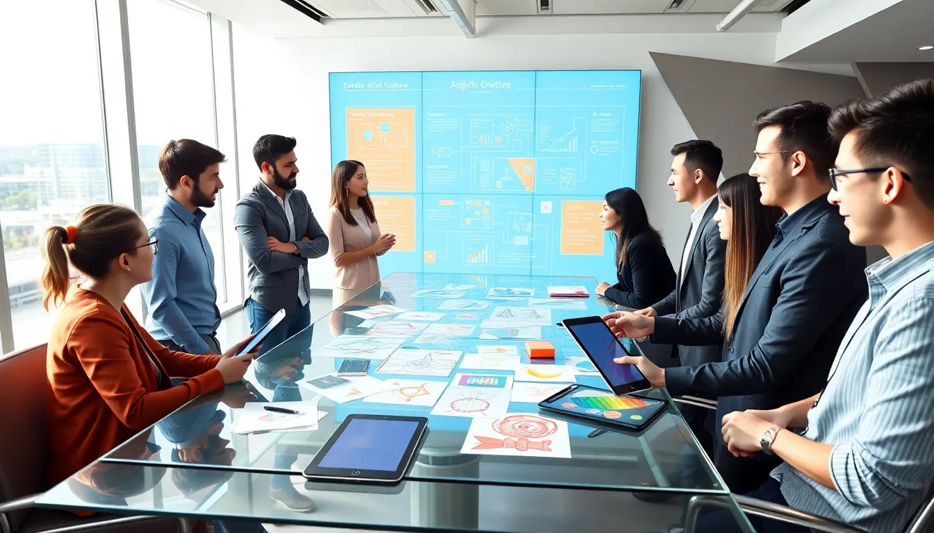 diverse professionals collaborating in a modern office setting.