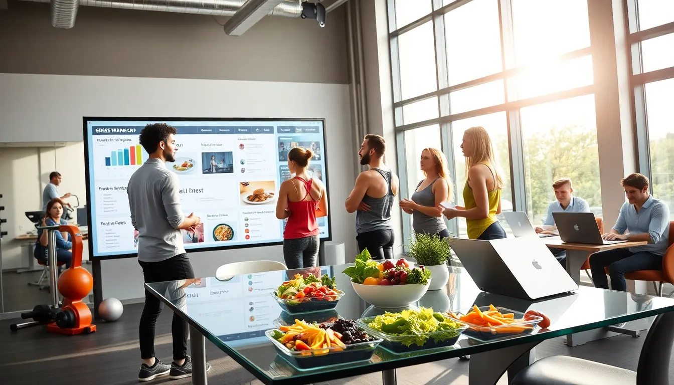 diverse fitness enthusiasts exploring workout plans on a digital platform.
