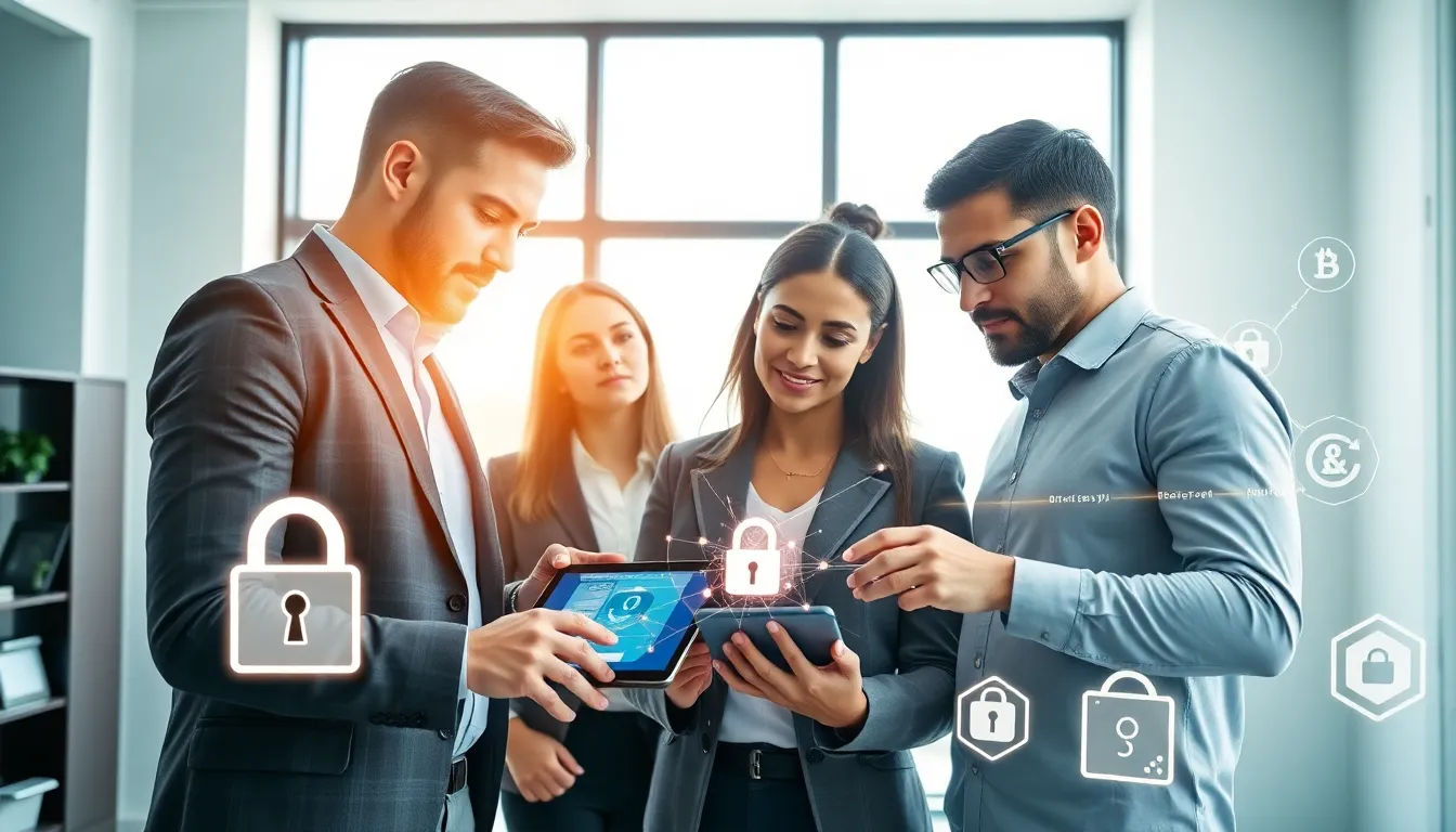 diverse team discussing Bitclassic encryption in a modern office.