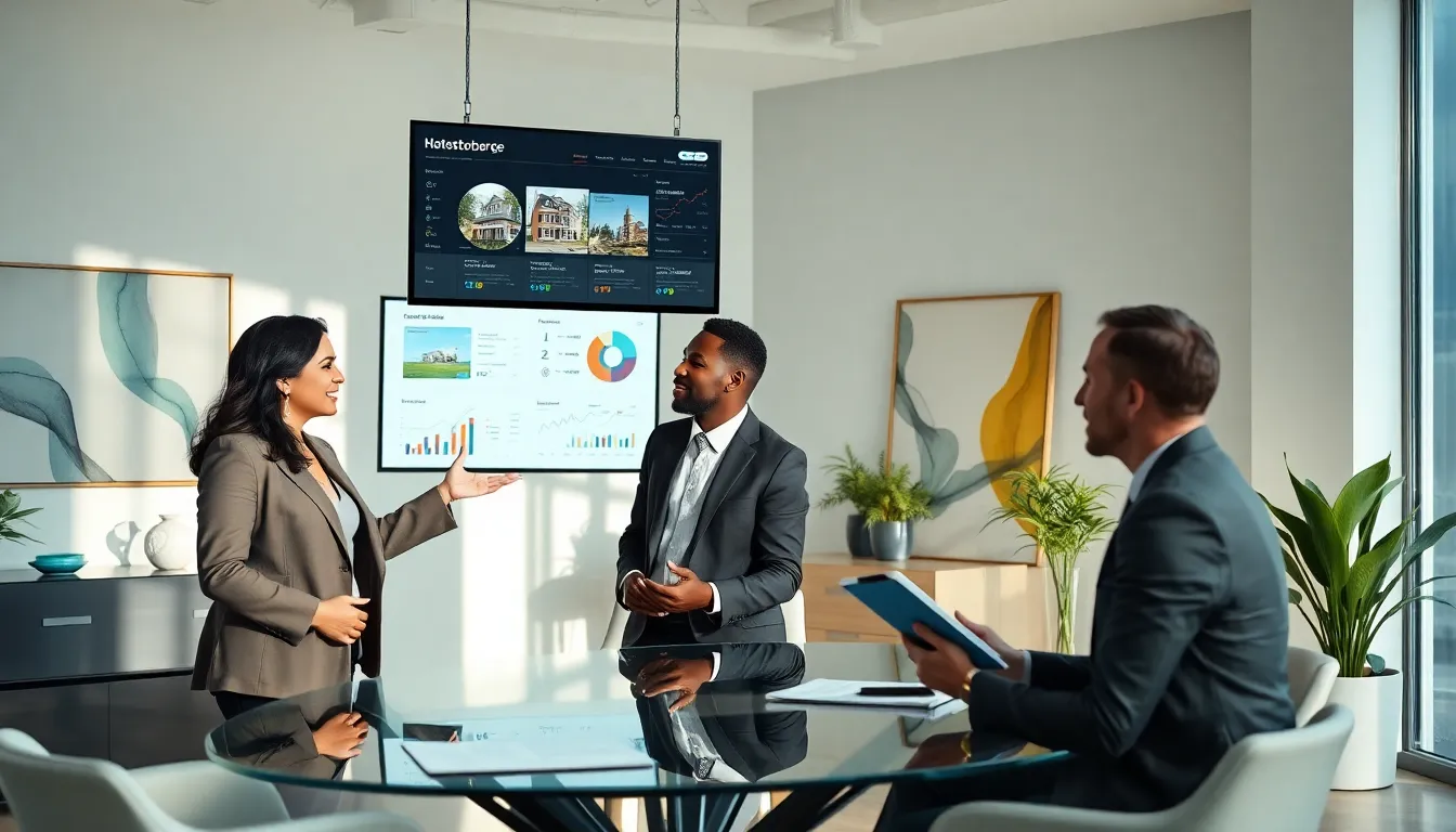 diverse real estate team collaborating in a modern office.