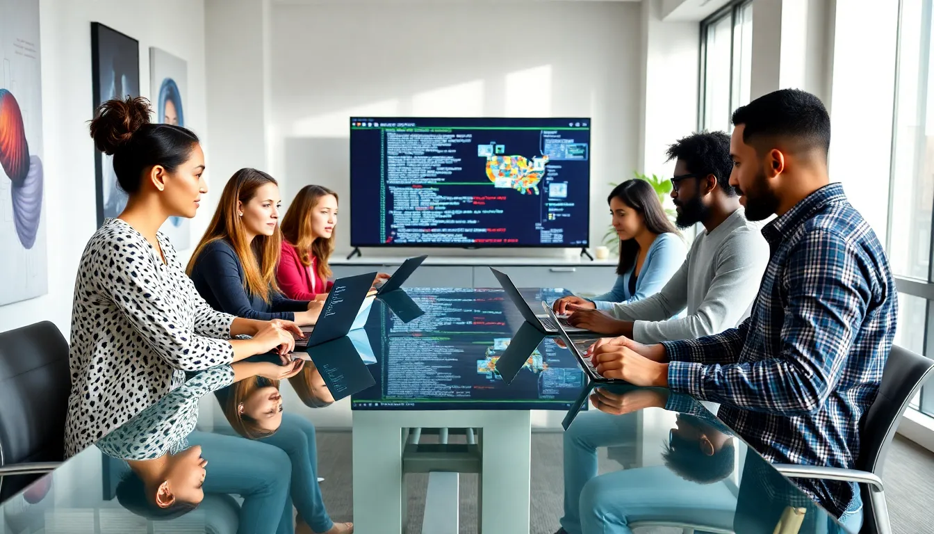 diverse software developers collaborating in a modern office.