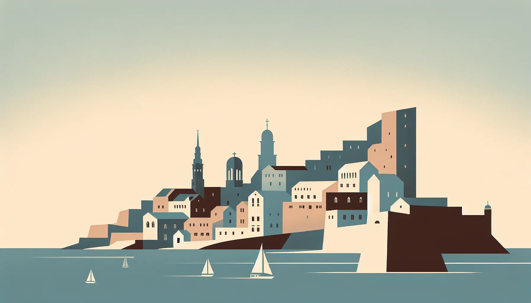 Minimalist silhouette of historic Dubrovnik old town by the sea