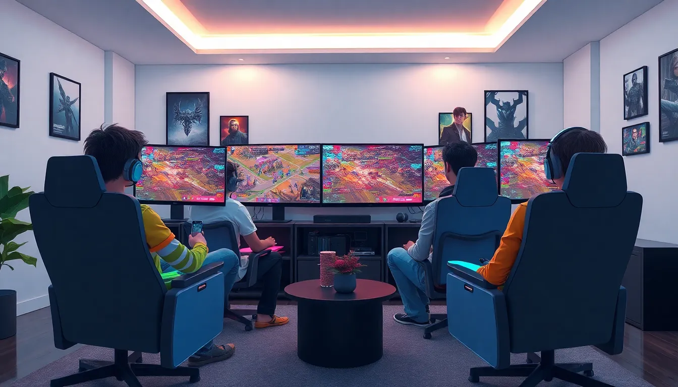 a diverse group of gamers engaged in a competitive MOBA game.