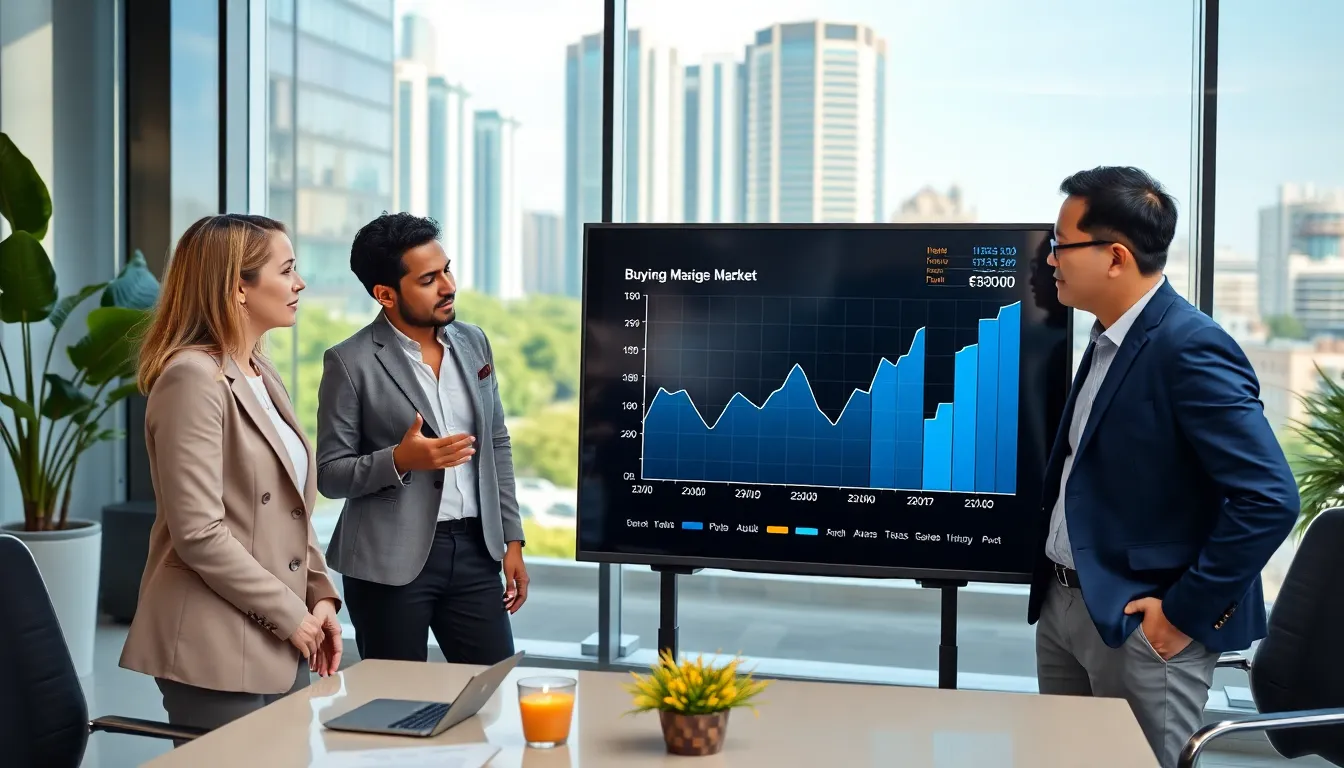 diverse professionals discussing housing market trends in a modern office.