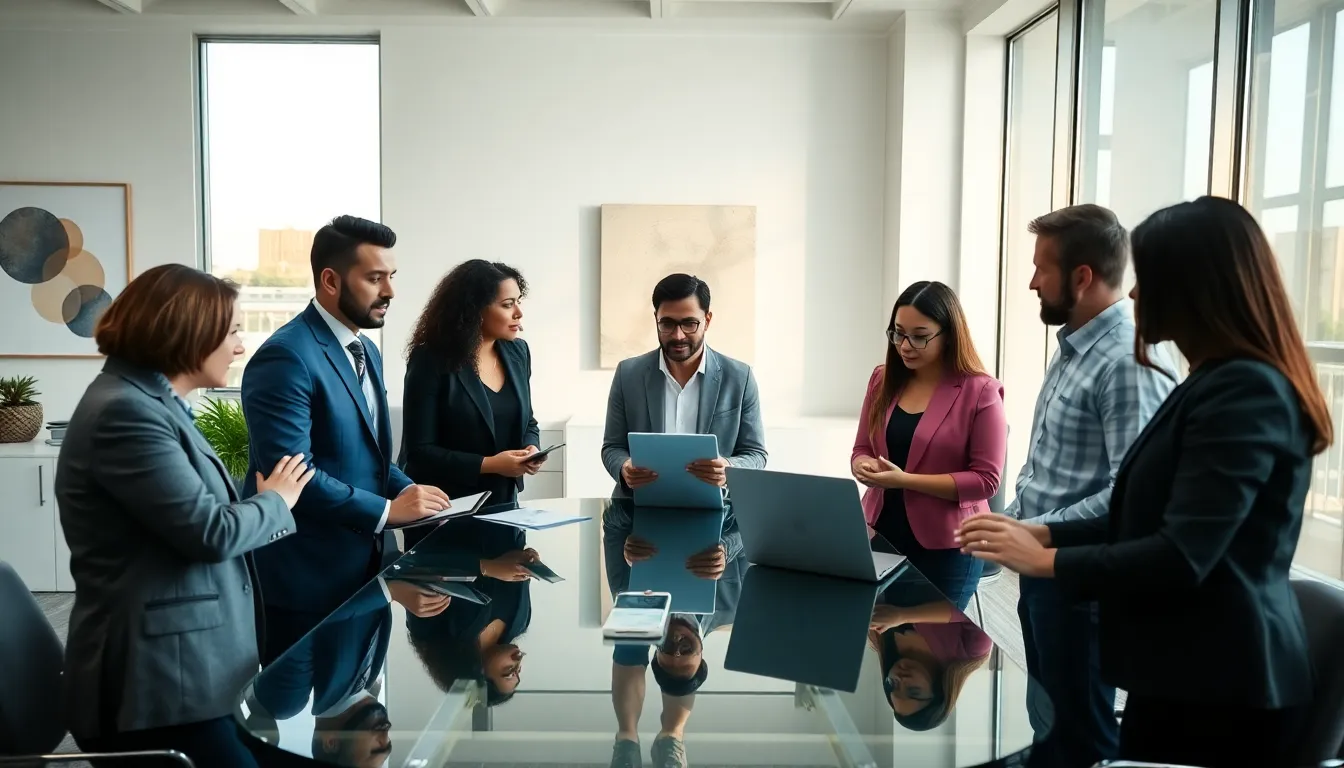 professionals collaborating in a modern office setting.