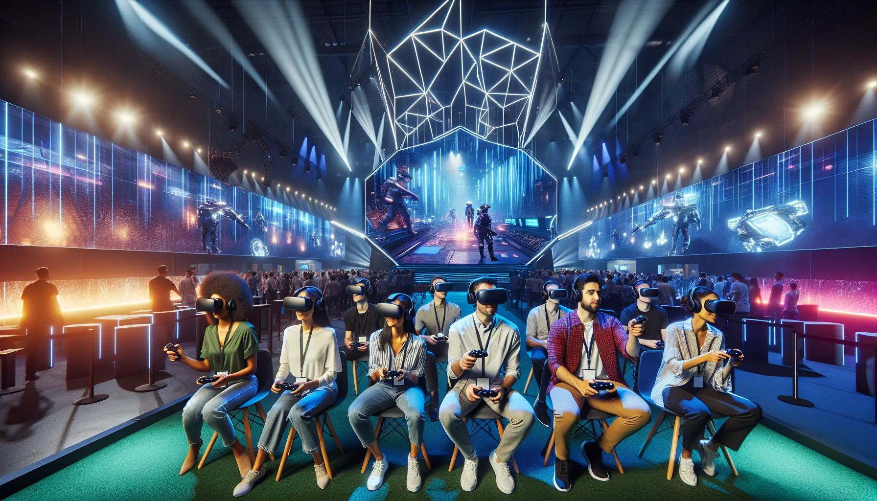 diverse professionals engaged in a virtual reality gaming session.