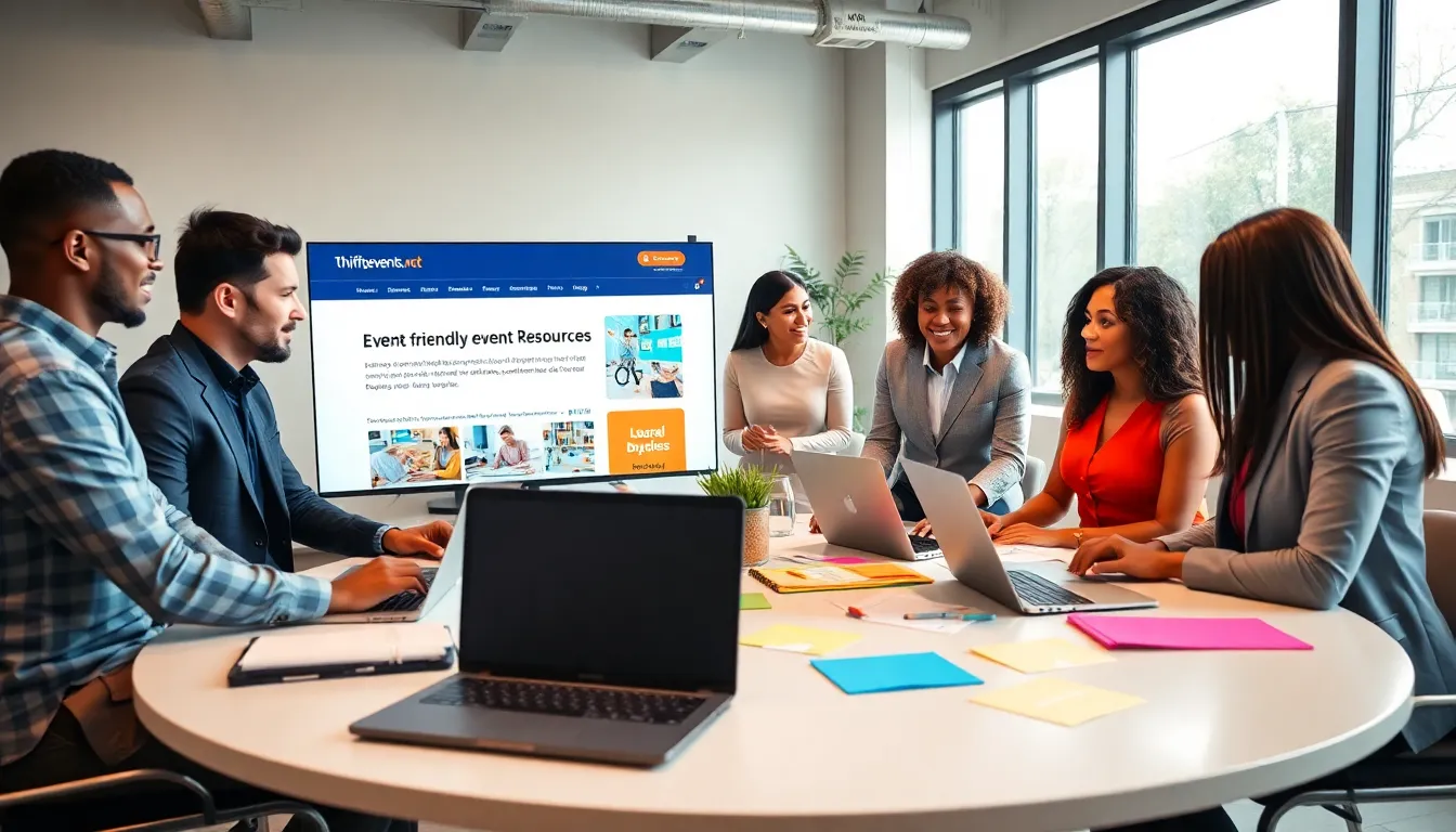 diverse event planners collaborating in a modern office setting.