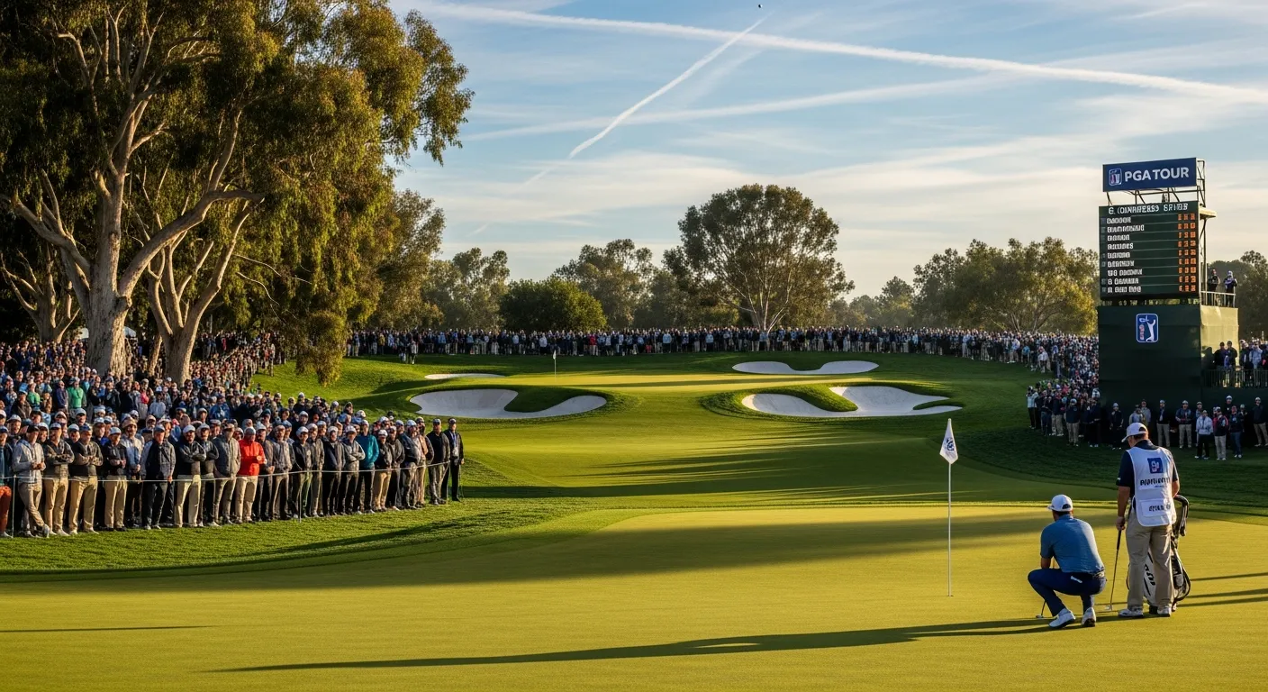 Golfer reading a putt at Riviera Country Club during the Genesis Invitational.