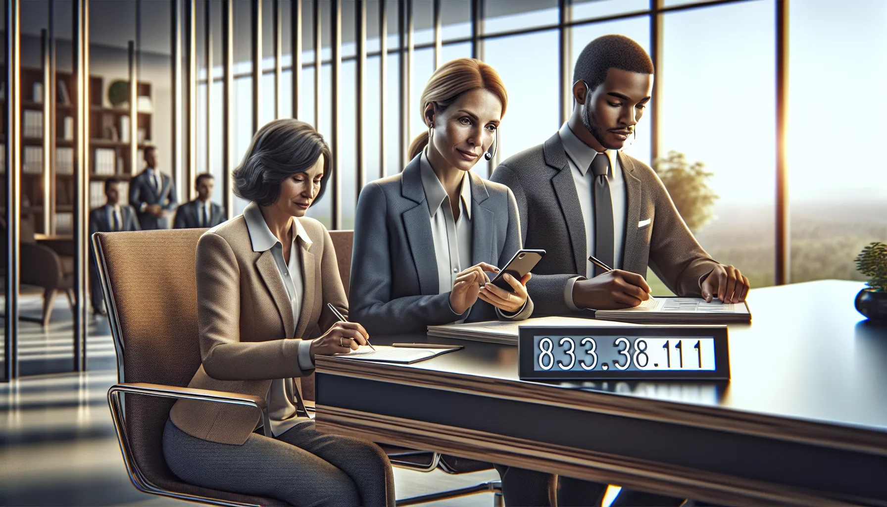 diverse team preparing for a phone call in a modern office.