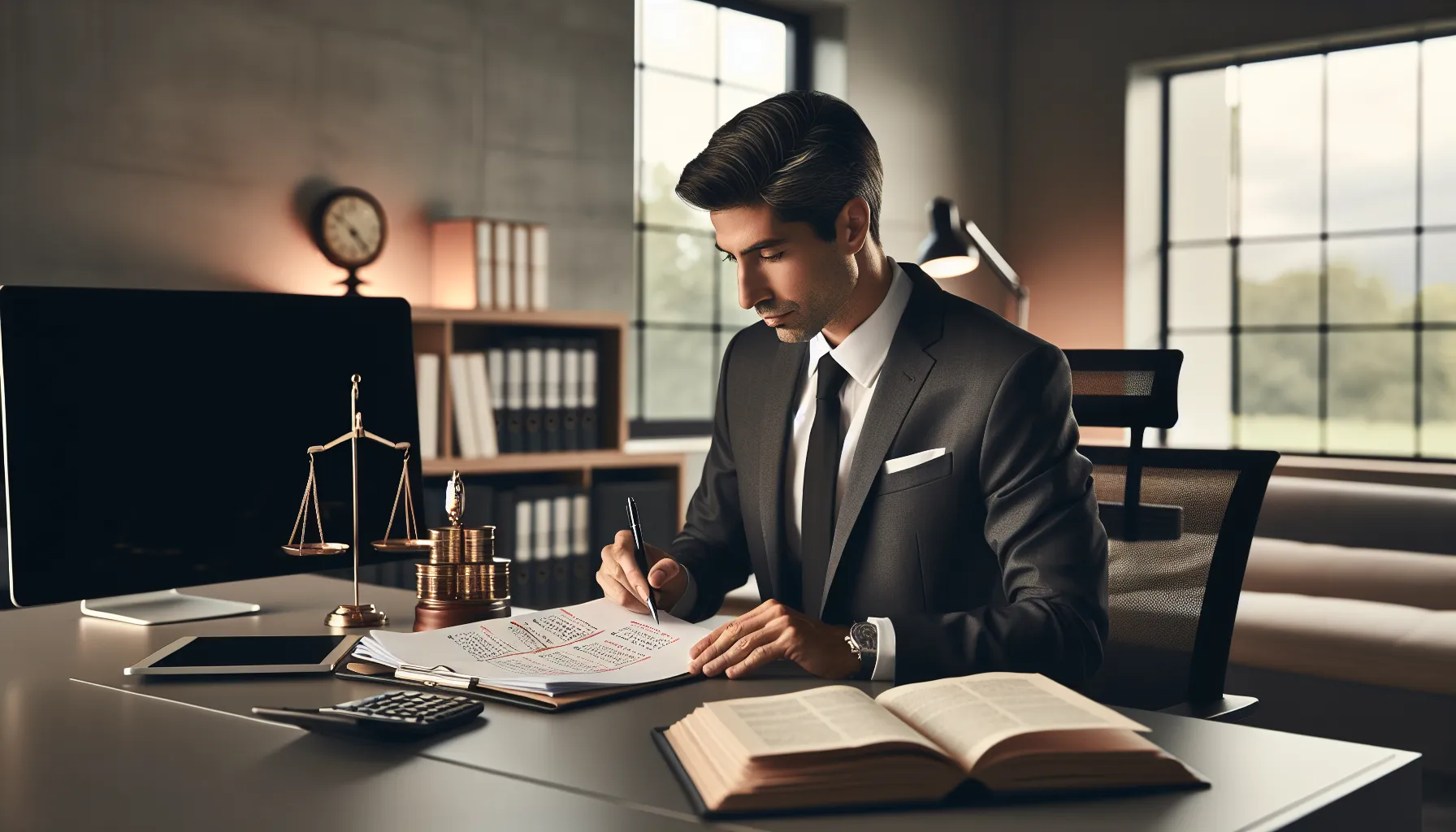 Croatian legal consultant reviewing statute of limitations documents in modern office