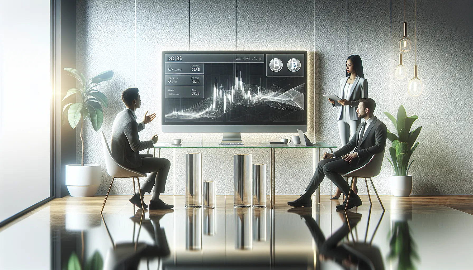 diverse team discussing cryptocurrency trading online.