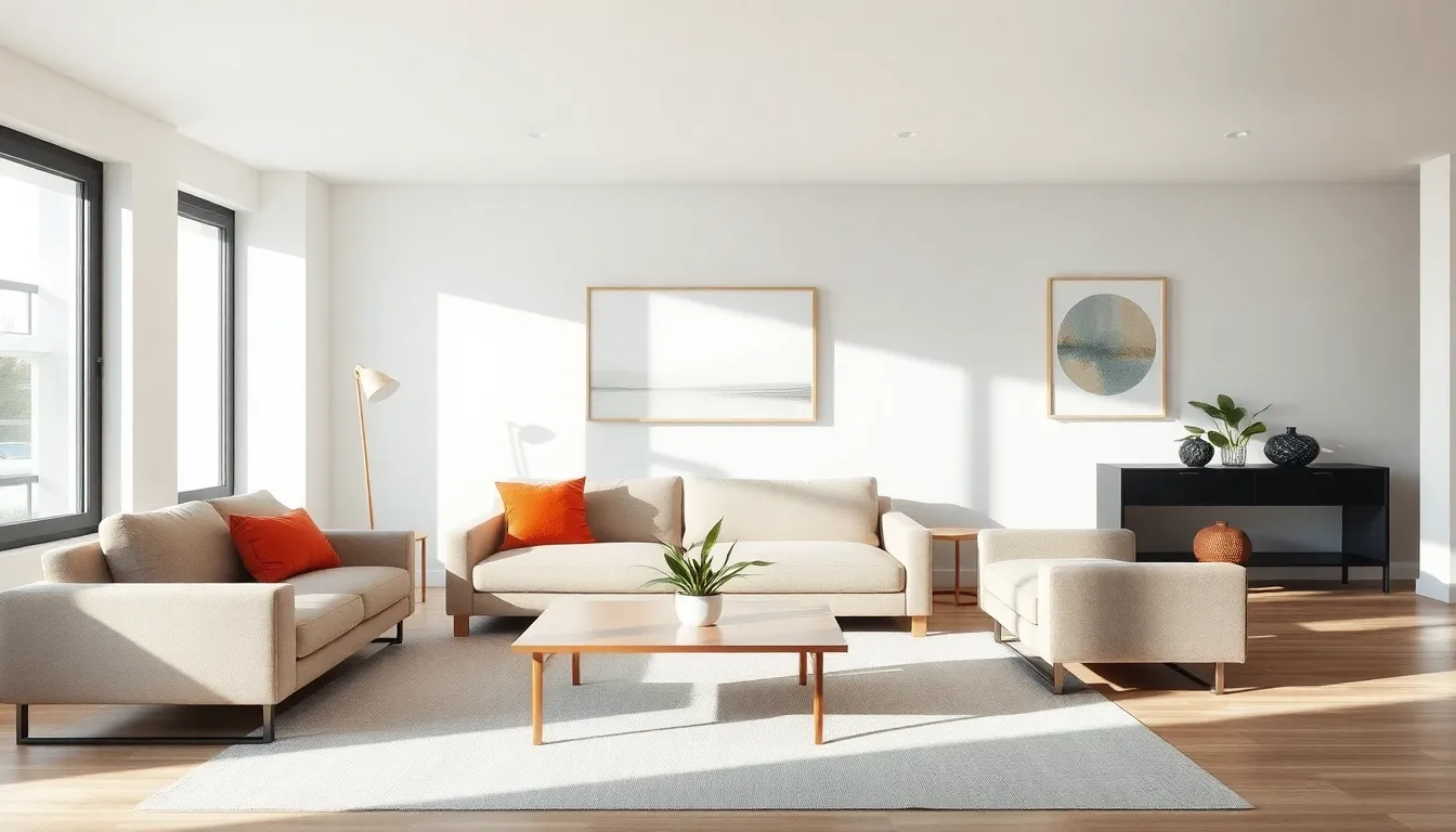 minimalist living room with modern furniture and natural light.