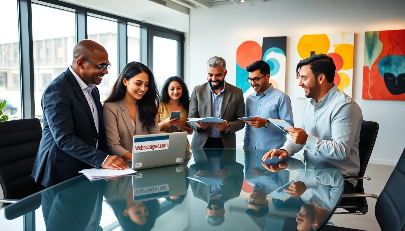 diverse professionals collaborating in a modern office space.