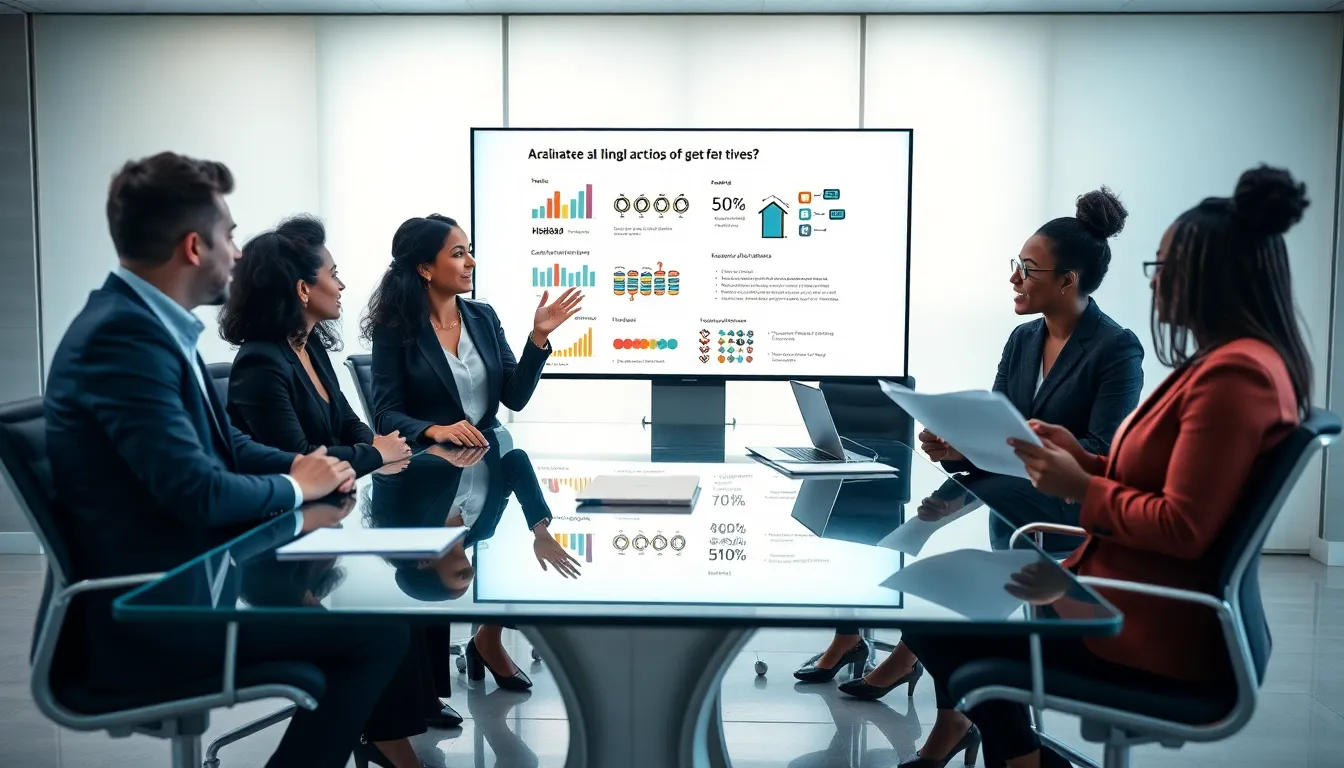 diverse professionals discussing language trends in a modern office.
