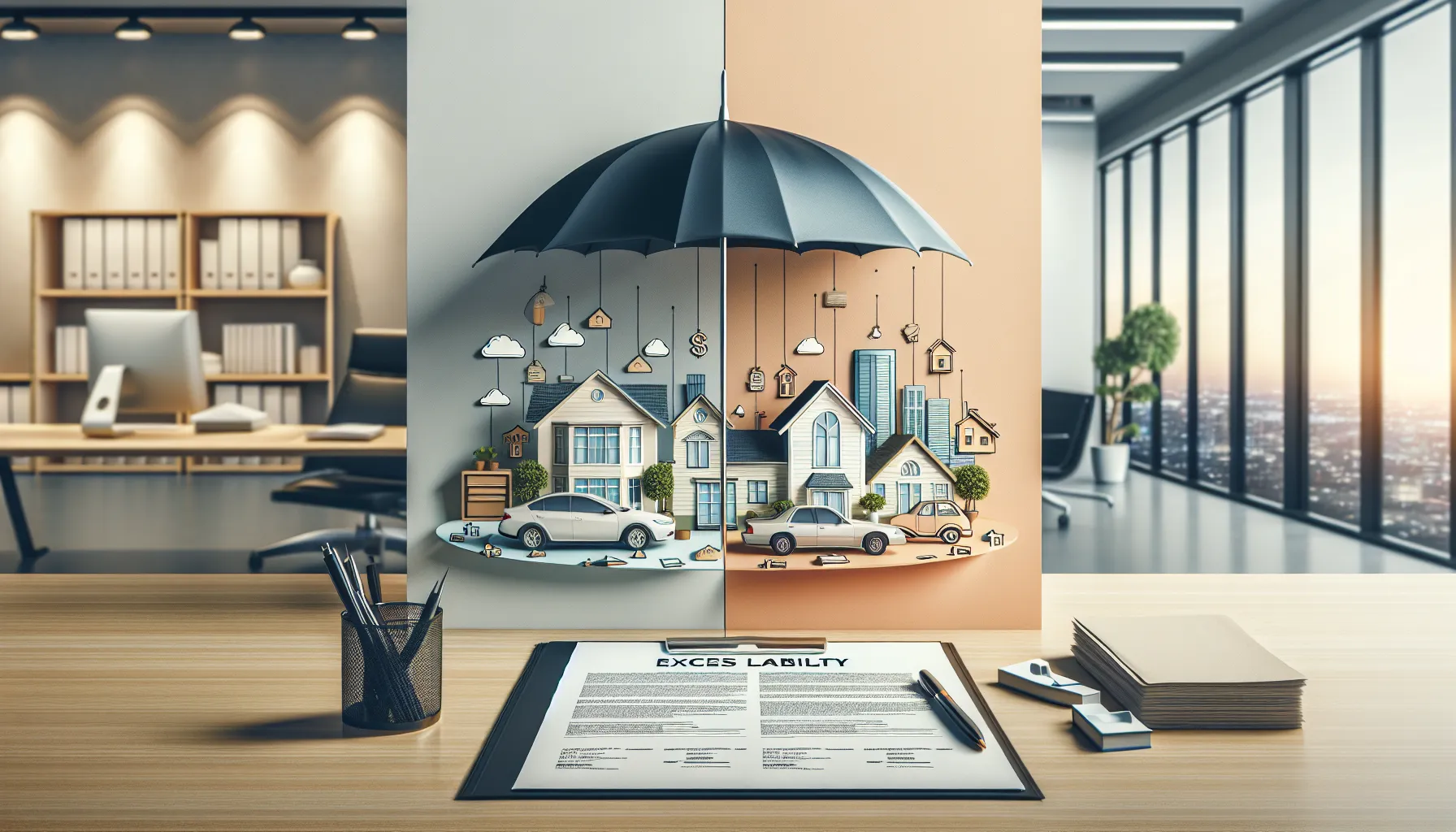Comparison between umbrella policy and excess liability coverage concepts depicted visually.