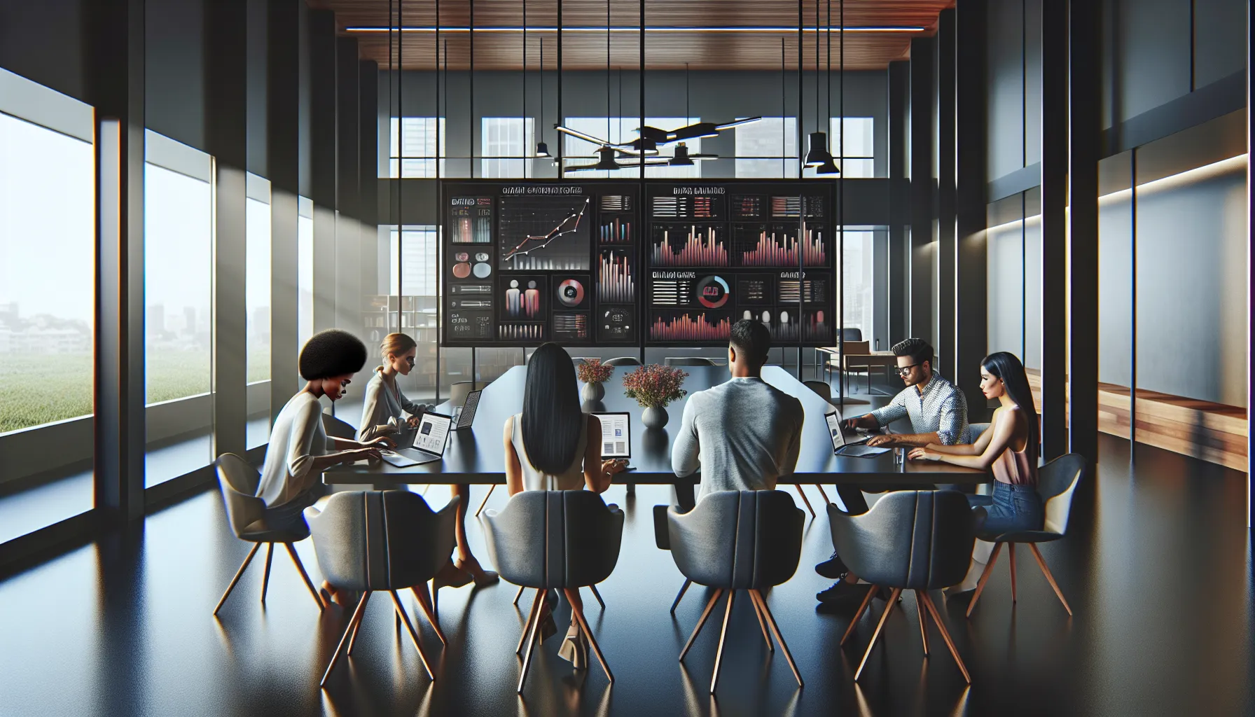 diverse team collaborating in a modern office space.