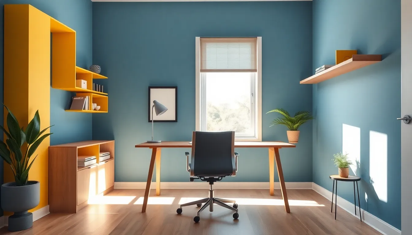 colorful home office illustrating principles of color psychology.