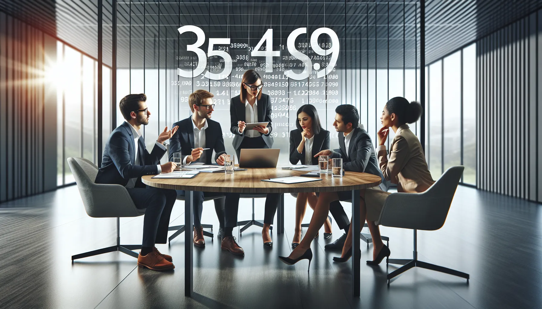 diverse professionals discussing digital transaction identifiers in a modern office.