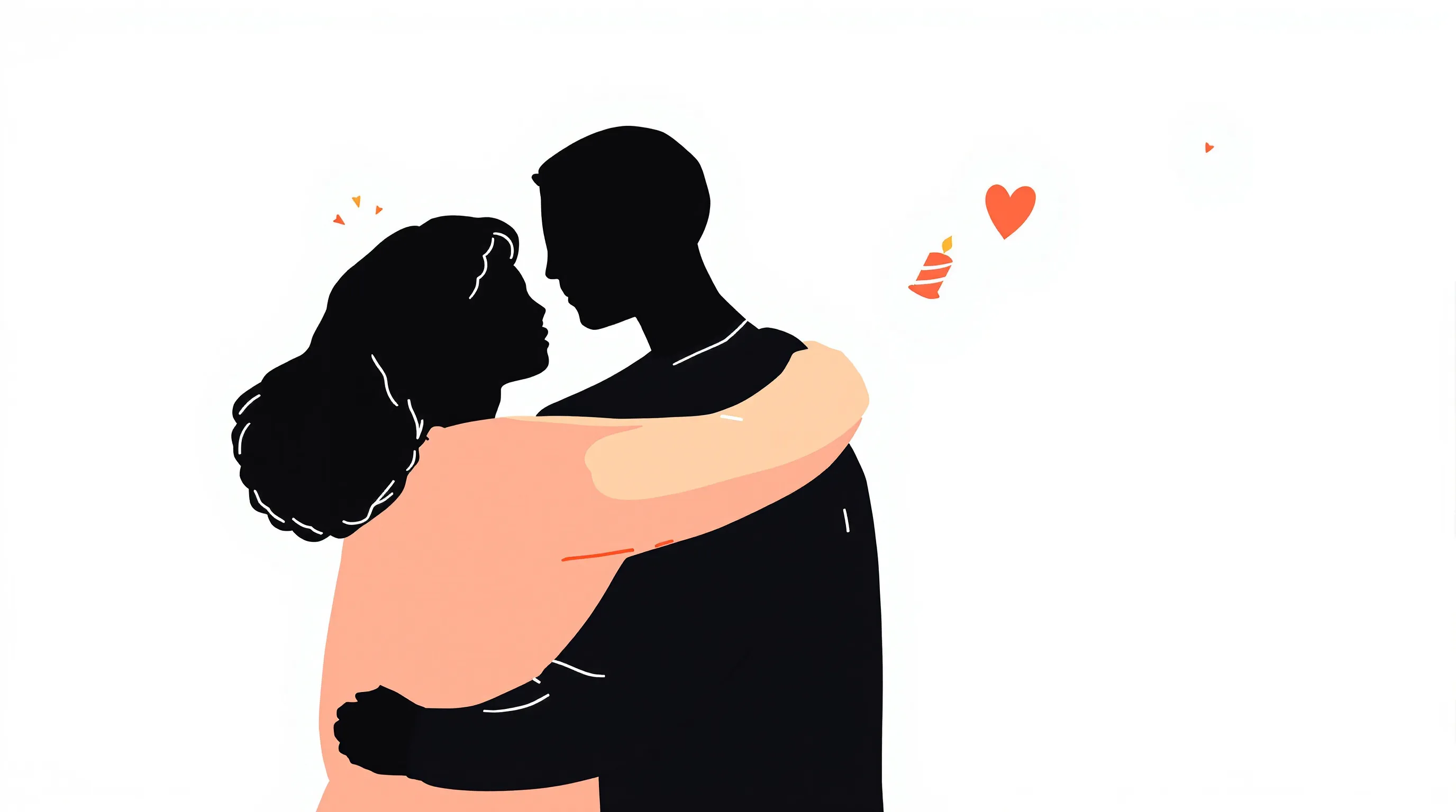 Two simplified silhouettes embracing, symbolizing a parent and child connection on a birthday.