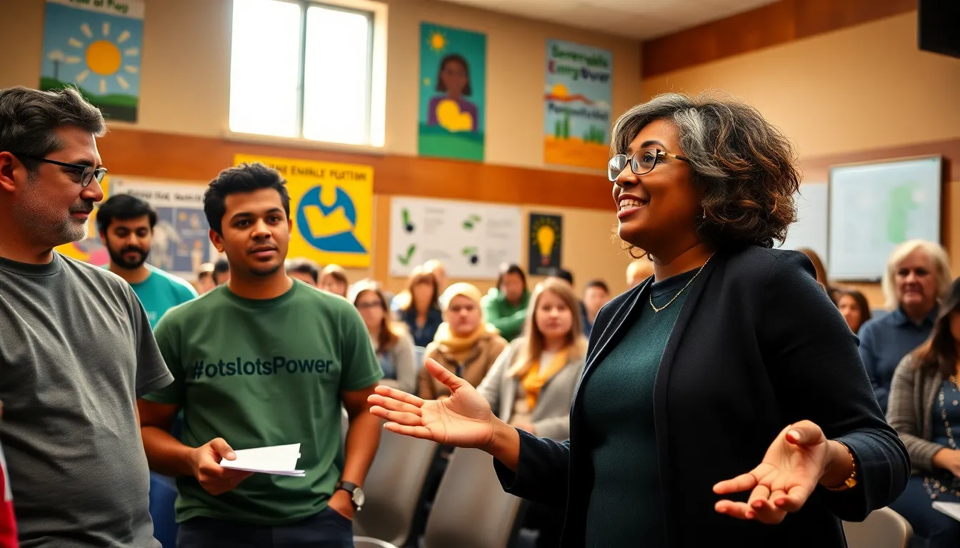 community meeting discussing local energy needs and renewable solutions.