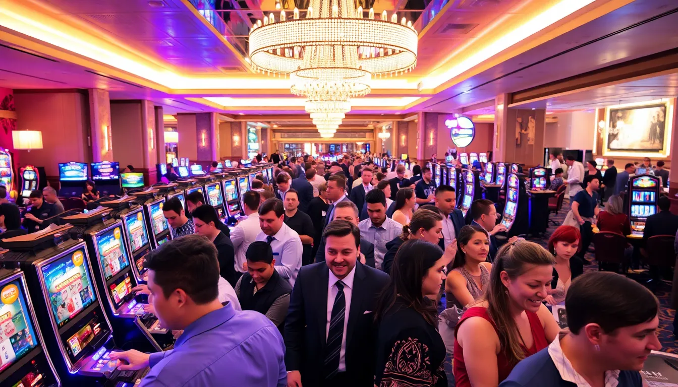 lively scene inside Embers Las Vegas casino with diverse guests.