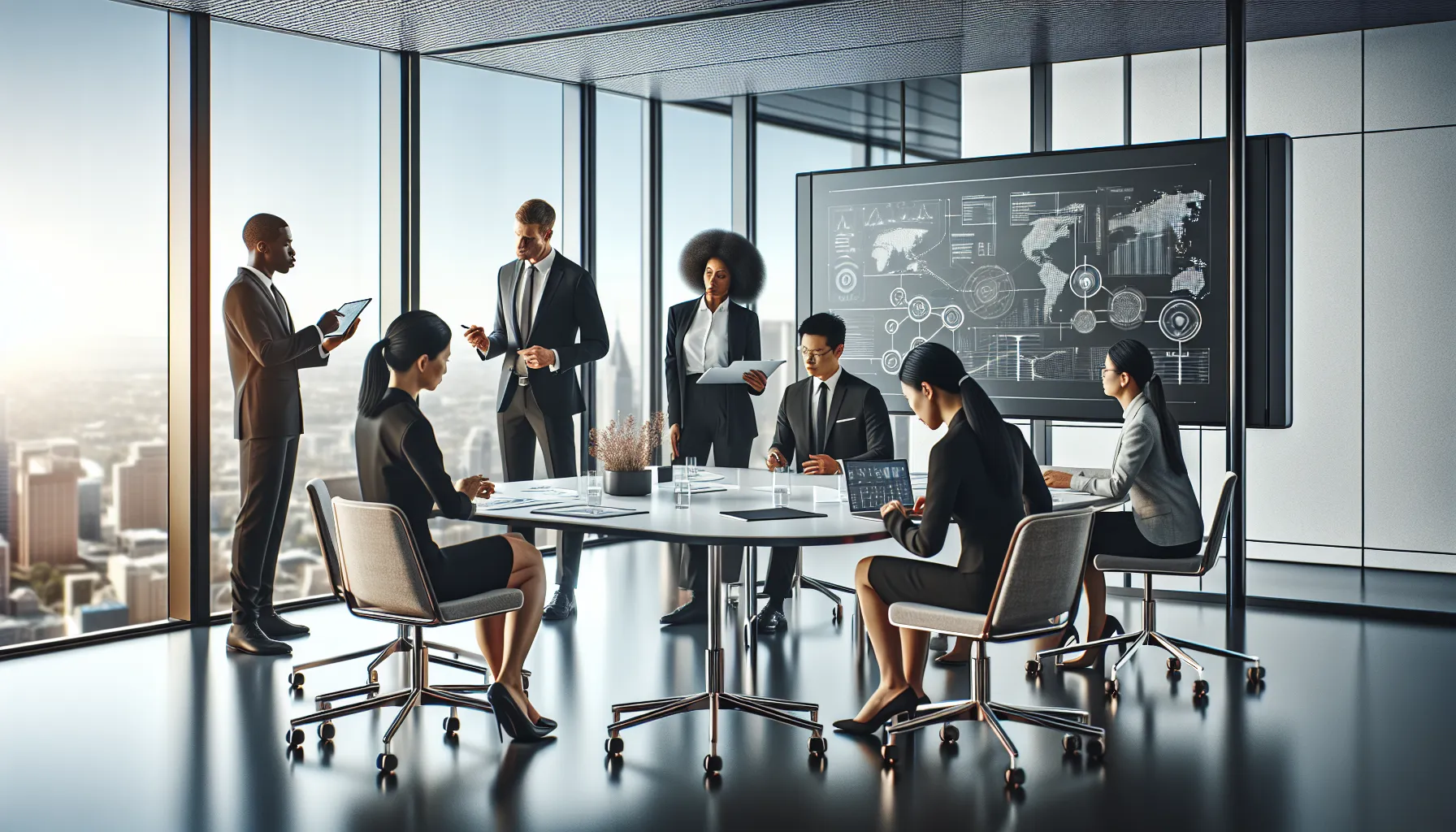 diverse team discussing challenges of Goh9abd in a modern conference room.