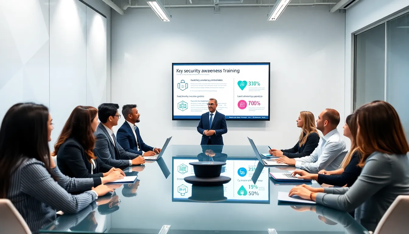 professionals collaborating in a security awareness training session.