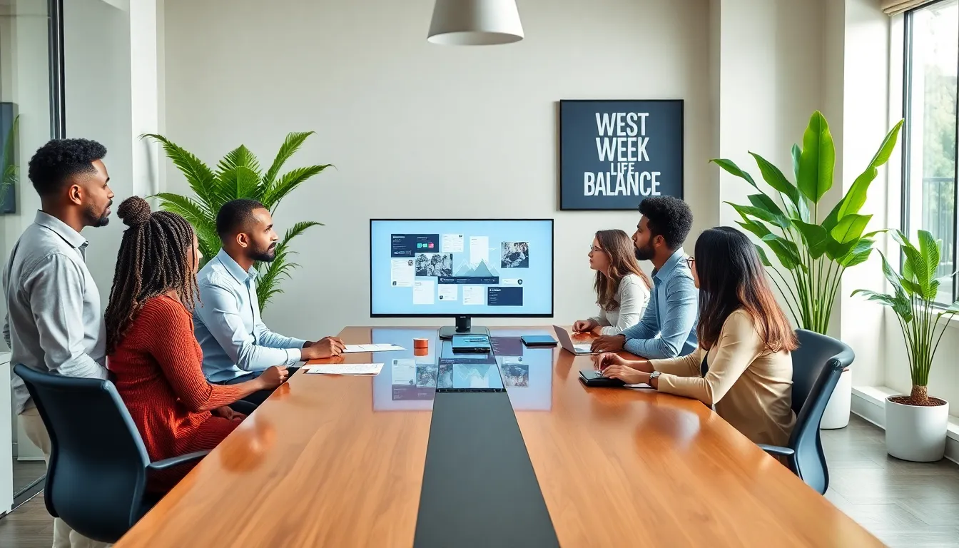 diverse team collaborating in a bright, modern office.