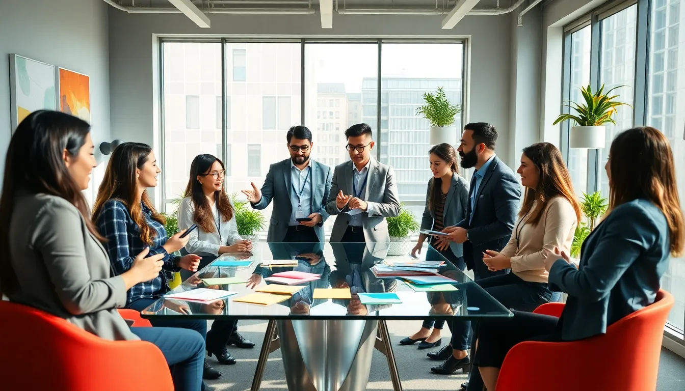 professionals collaborating in a bright, modern office setting.