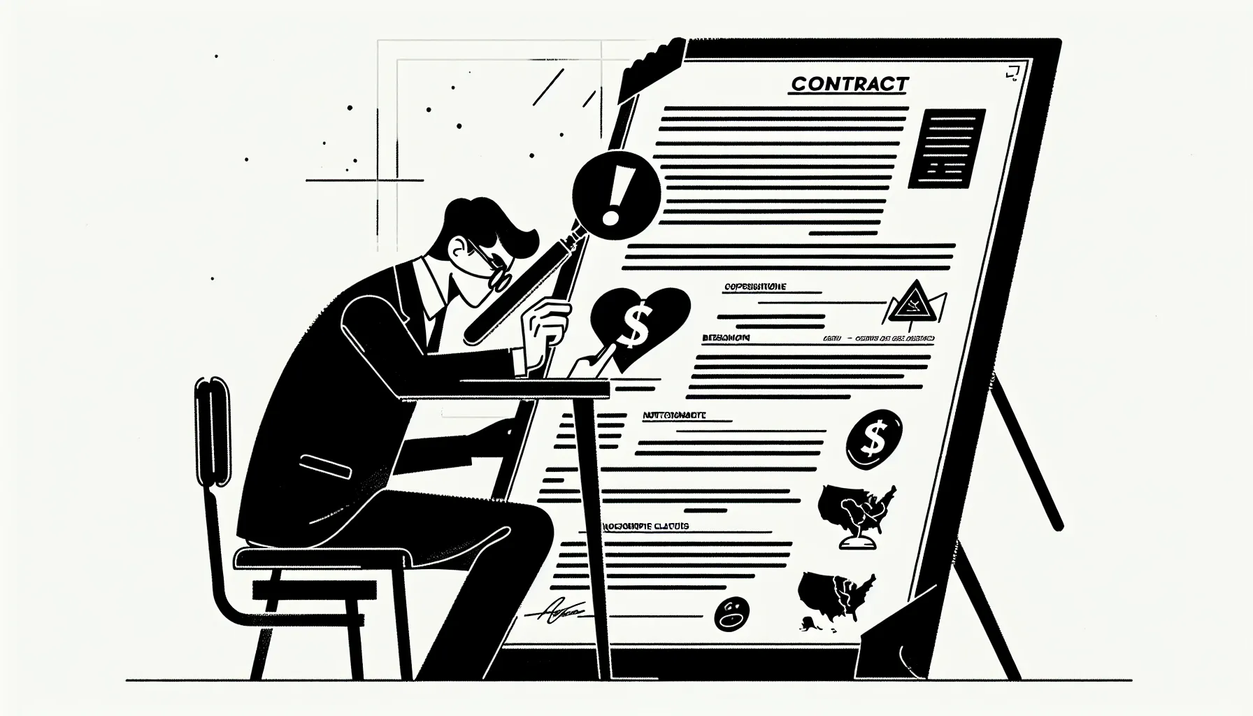 Dental associate examining a contract with symbolic red-flag icons of Dental Associate Contract Red Flags.